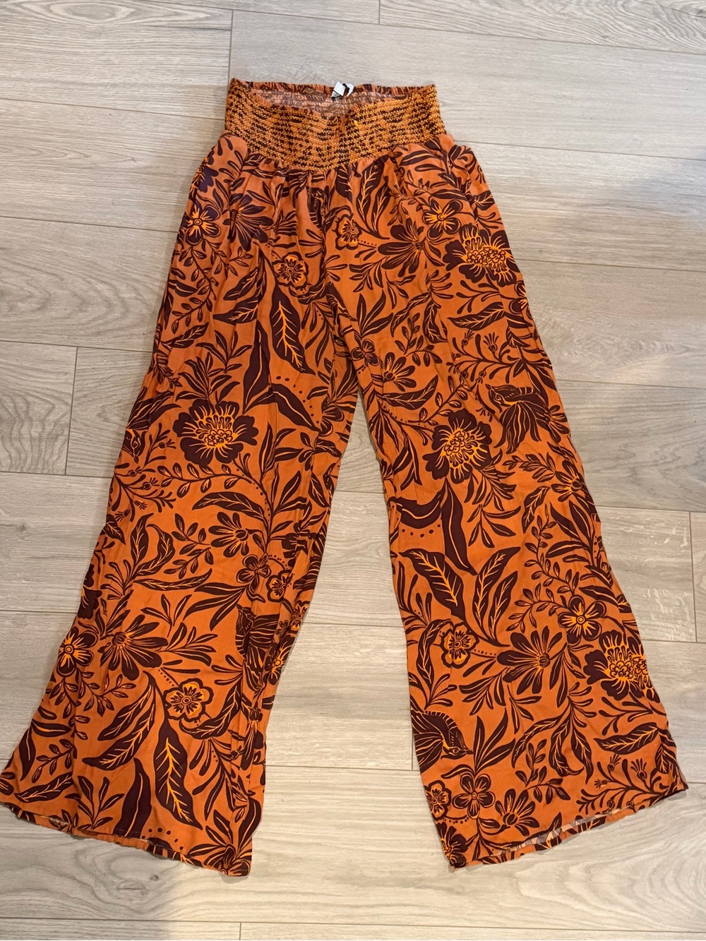 Patrons of Peace Orange Floral Wide-Leg Pants, sz M